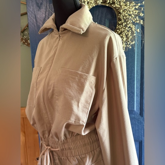 LuLu’s Versatile Energy Khaki Mock Neck Long Sleeve Utility Mini Dress M NWT - Picture 3 of 16